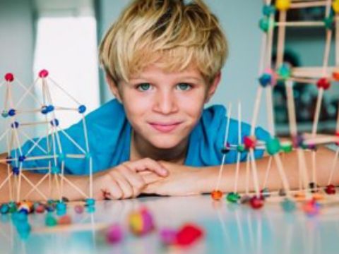 child with toothpick bridge craft